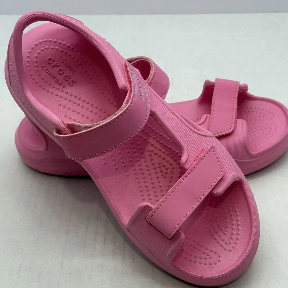 Crocs Youth Sz4 Swiftwater River Expedition PINK  Slip-On Hook Loop Water Sandal